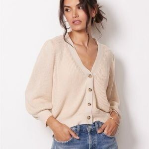 Evereve Balloon Sleeve Cropped Tatum Cardigan Sweater Cream Beige Size L